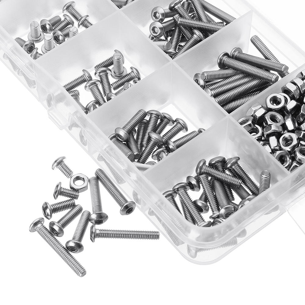 M3SS5 340Pcs M3 A2 Stainless Steel Hexagon Sockets Screw Nuts Assortment Set 5-20mm