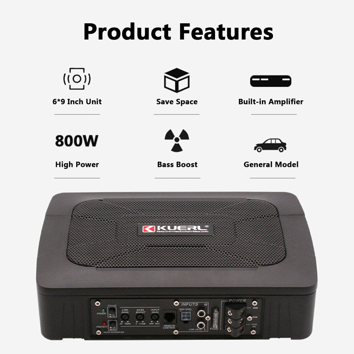 Car Under Seat Active Amplifier Subwoofer Bass Hi-Fi 6*9 inch 800W Slim Car Subwoofer Speaker