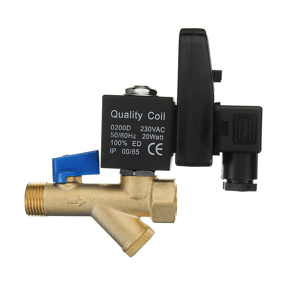 AC220V 1/2" Brass Electric Solenoid Automatic Timer Air Compressor Cold Dryer Drain Water Valve