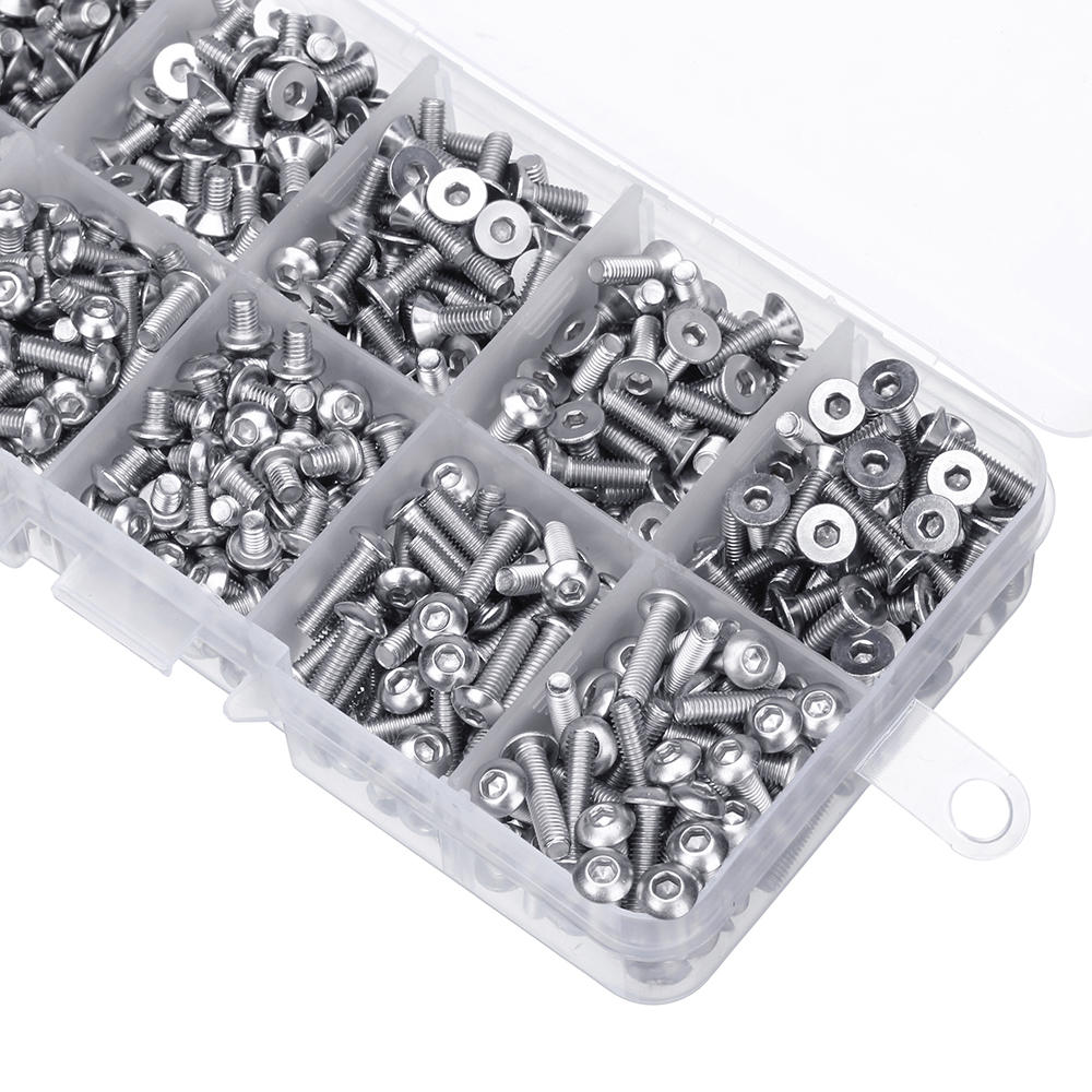 M3SH9 700Pcs M3 304 Stainless Steel Machine Screw Hex Socket Flat&Button Head Bolt Assortmen