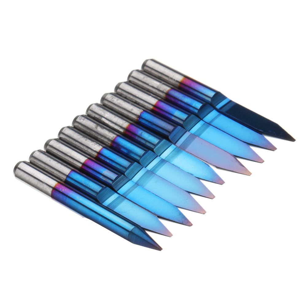 10pcs 0.1-1.5mm 30 Degree PCB Engraving Bit Blue Nano Coated Carbide CNC Flat Bottom Engraving Bit Router Tool