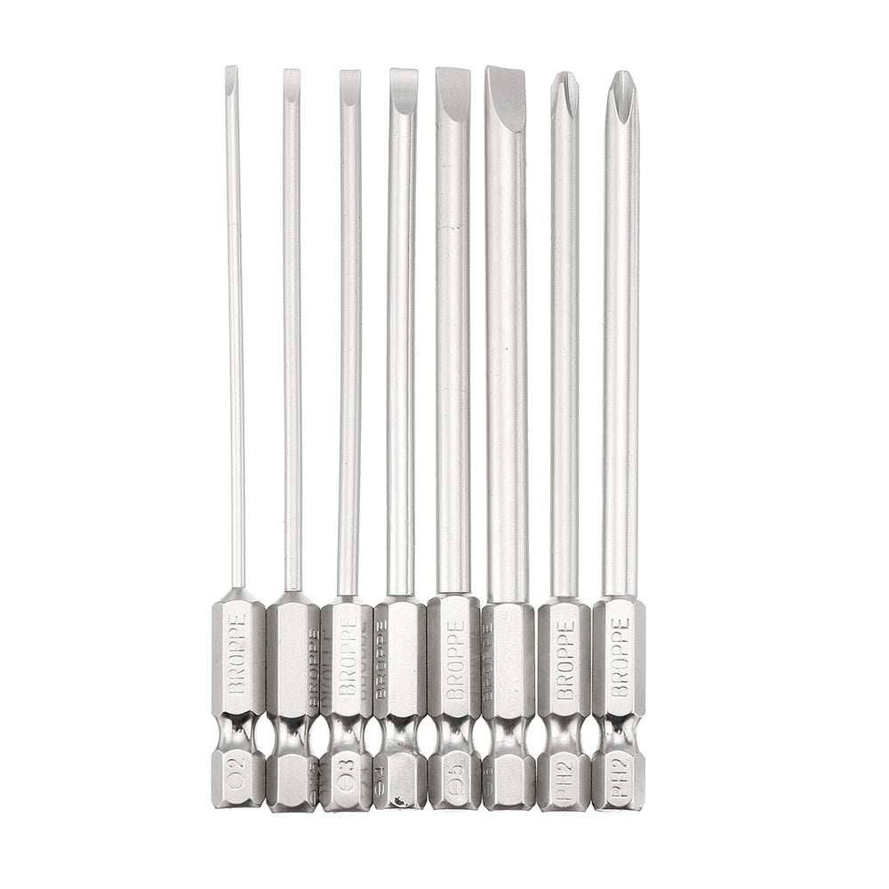 8Pcs 100mm S2 Alloy Steel SL2-SL6 Magnetic Flat Head and Cross Head Screwdriver Bits 1/4 Inch Hex Shank