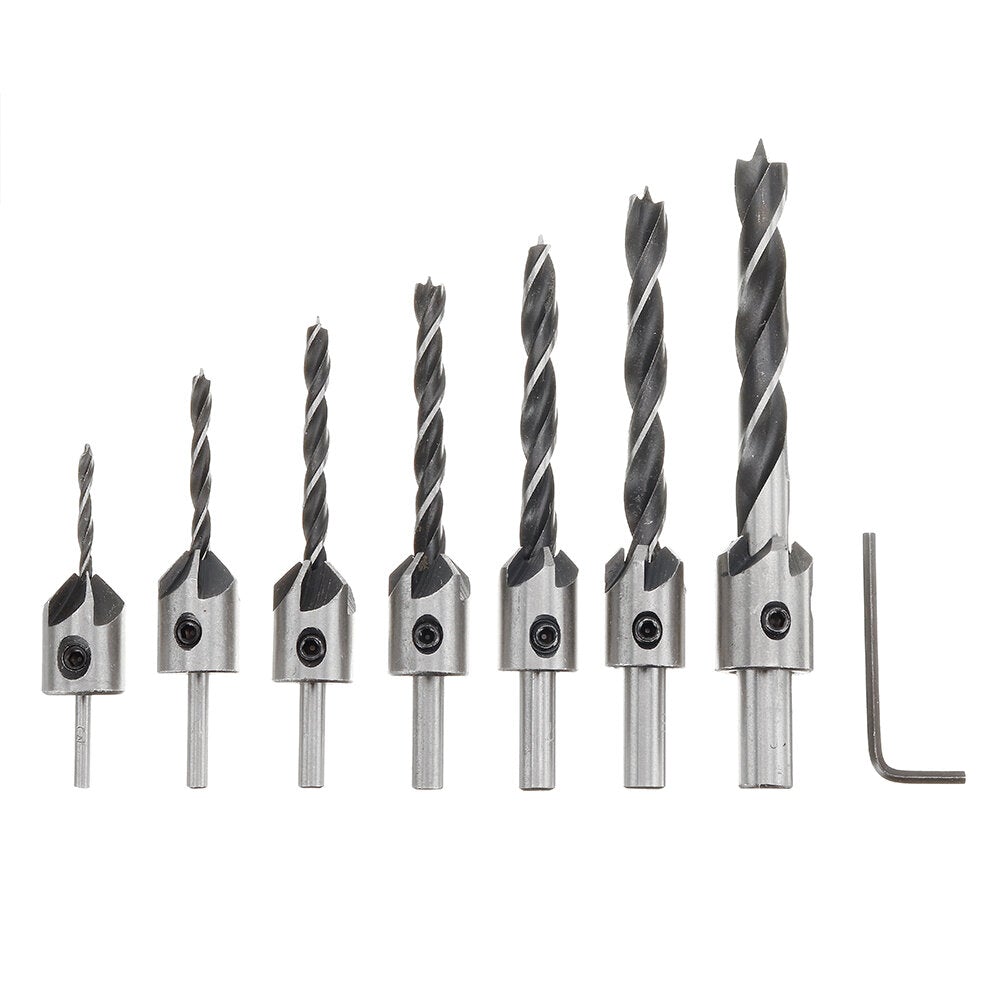 25pcs Chamfer Countersink Drill Bit Set Step Drill Bits 5 Flute 90 Degree Countersink Drill Wood Plug Cutter and Certer Punch