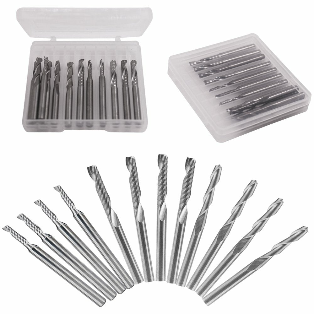 12 Pcs Carbide End Mill Cutter 1/8" Cnc Router Bits Double Flute Tools 1 Flute Single Edged Milling Cutter