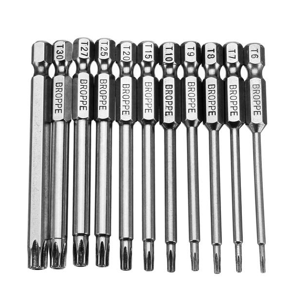 11pcs T6-T40 75mm Magnetic Torx Screwdriver Bits 1/4 Inch Hex Shank