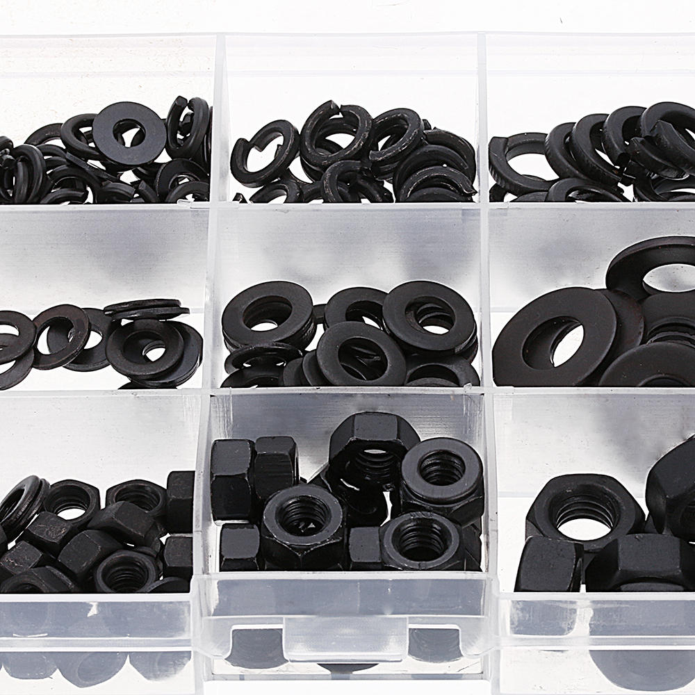231Pcs Hex Nut Flat Washer Spring Lock Washer Carbon Steel M4/M5/M6/M8/M10 Assortment
