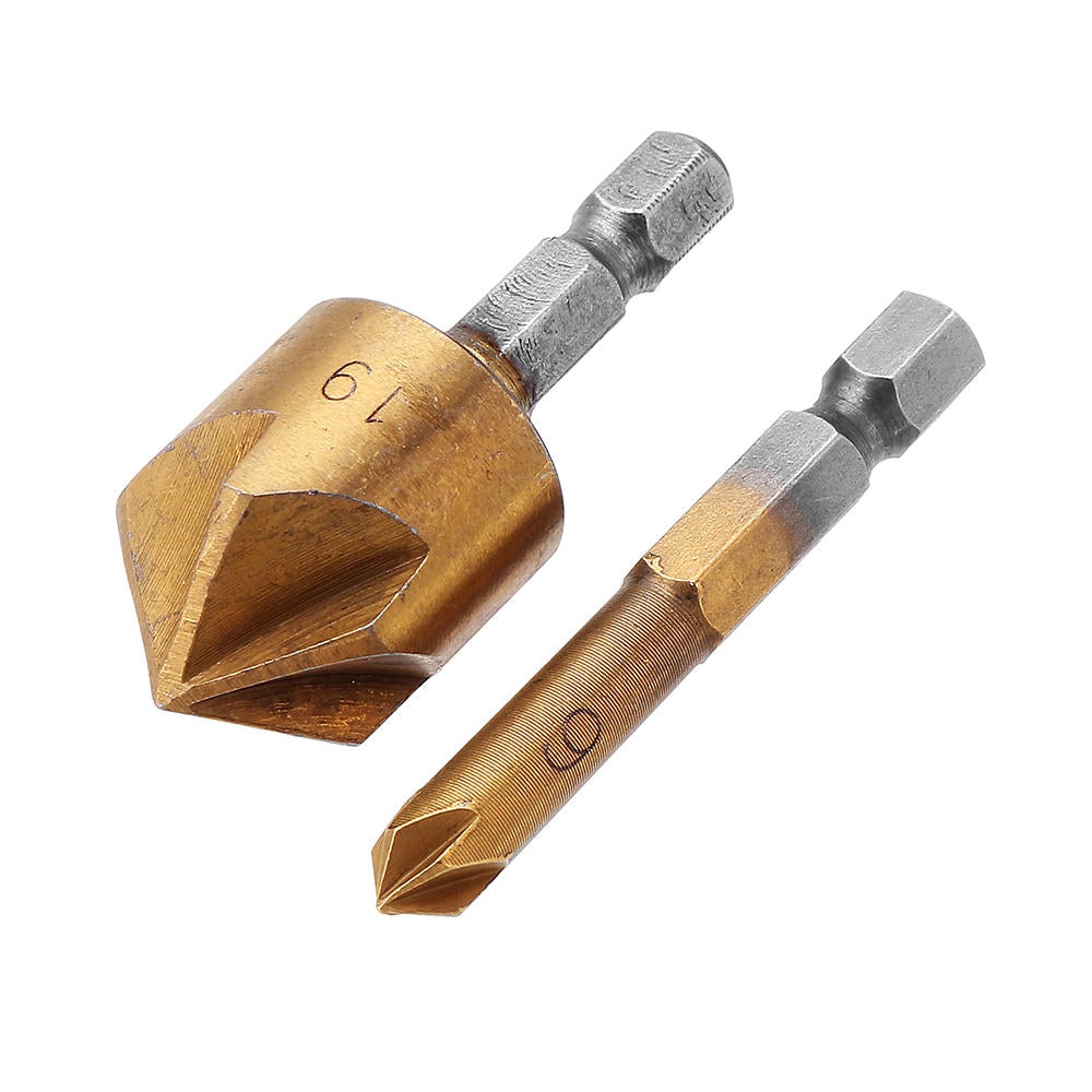 6pcs 6-19mm 82 Degree 5 Flute Titanium Chamfering Cutter Hex Shank Countersink Drill Bit