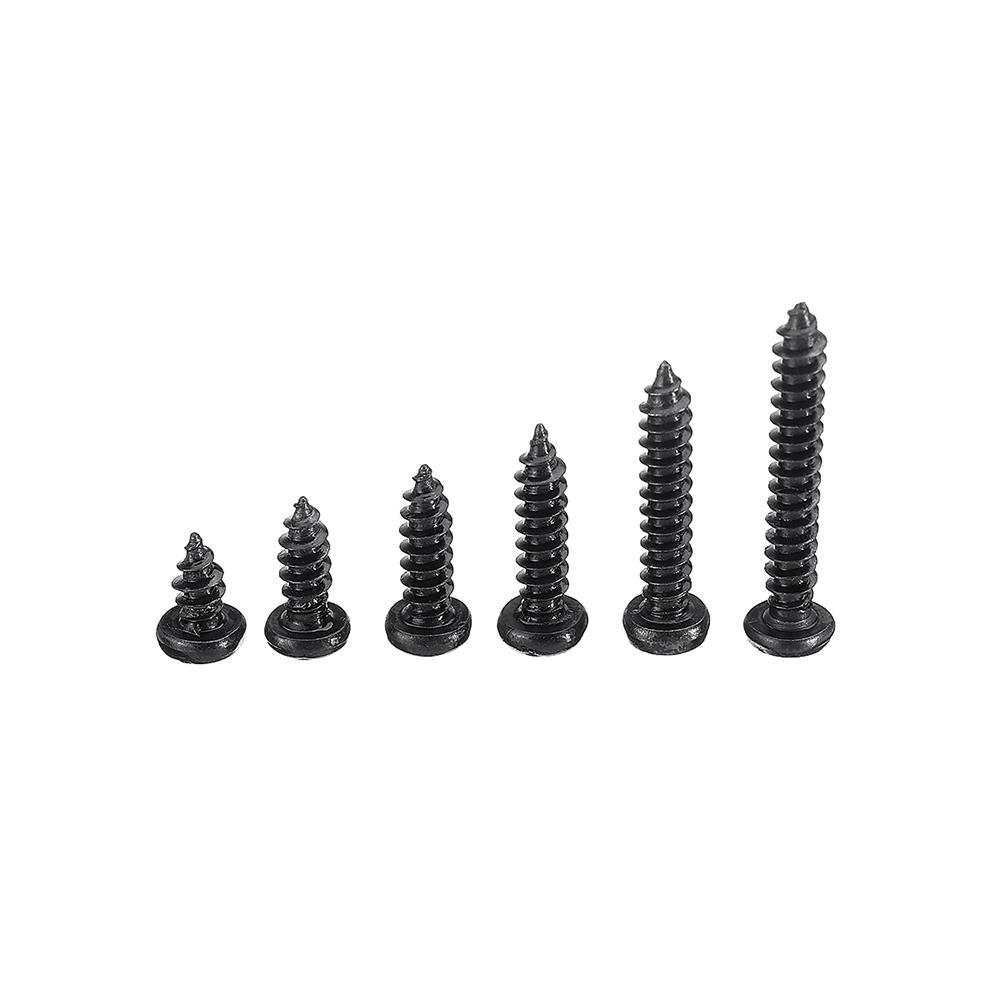 M3CP1 500Pcs M3 Phillips Screw Black Zinc-Plated Carbon Steel Pan Head Self Tapping Woodworking Screws Assortment Kit
