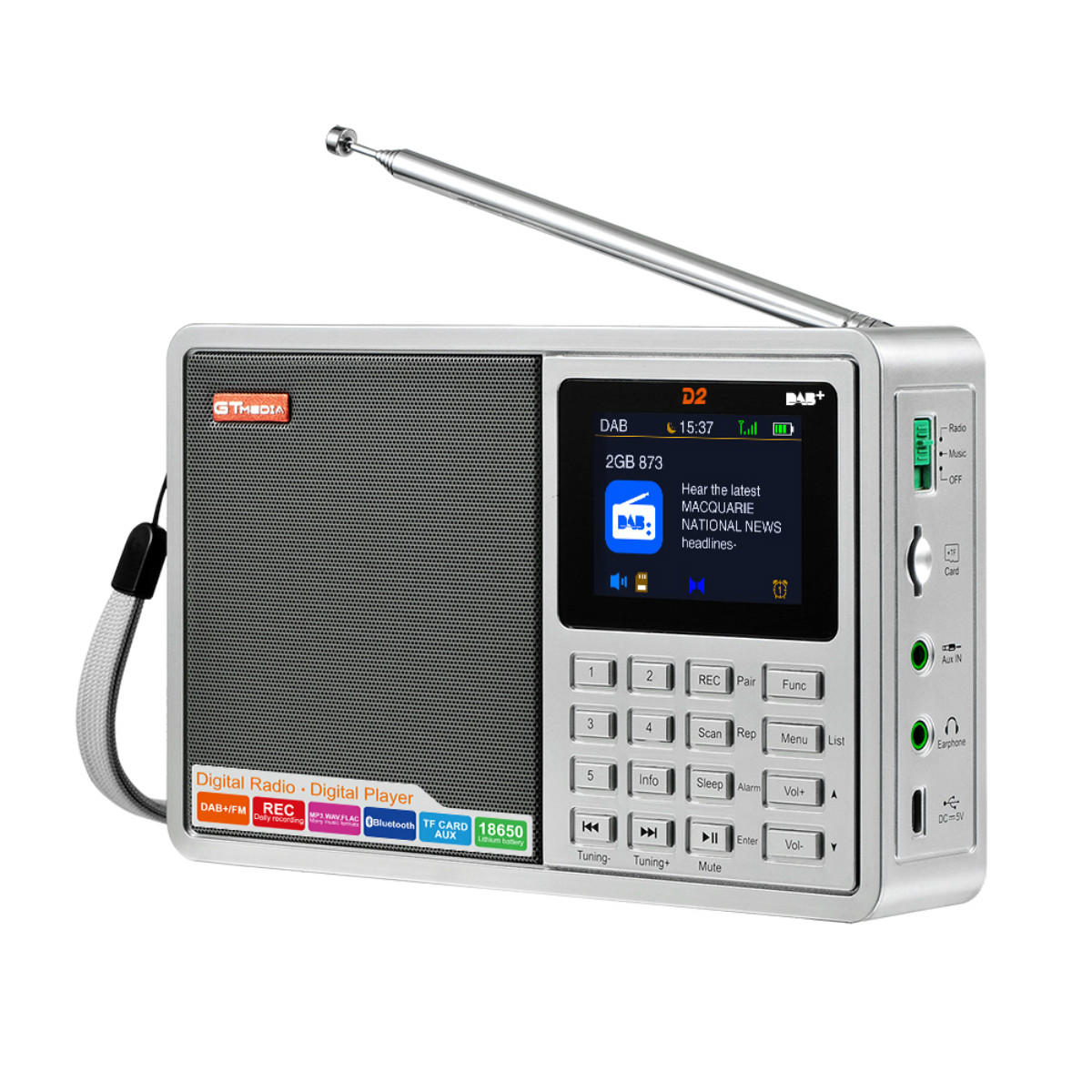 DAB+ 174.92-239.20MHz DAB FM Full Band Digital Radio MP3 Music Player Clock Alarm