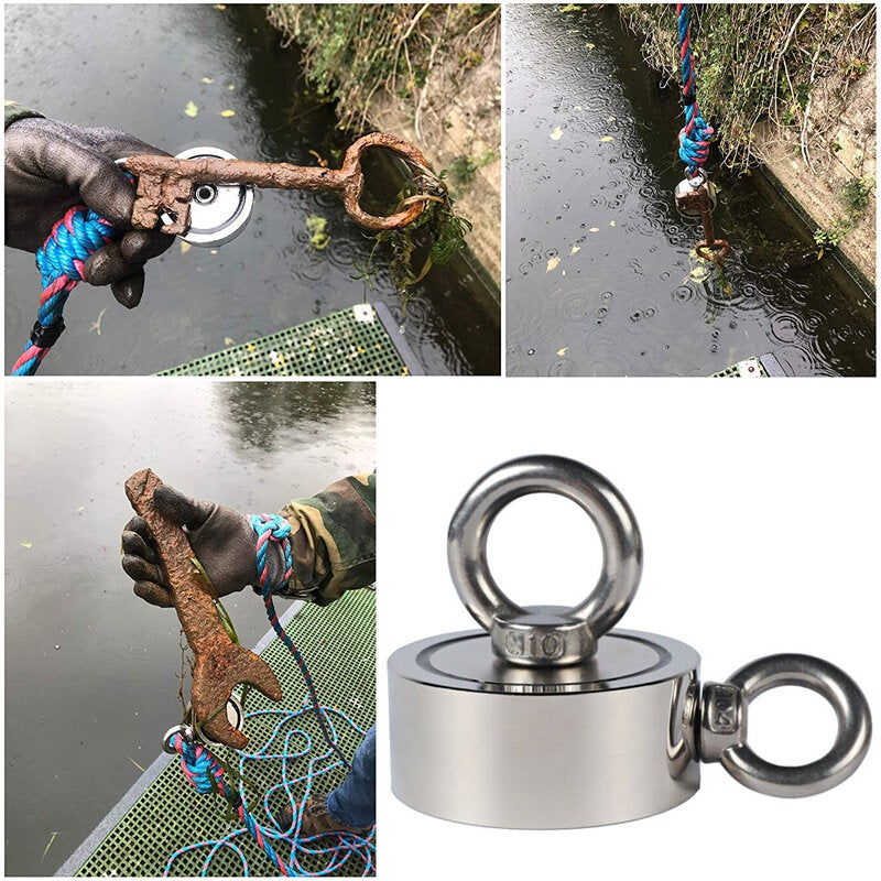 Double Side 75mm 400KG Neodymium Recovery Magnet With 10m Rope Salvage Tool Strong Fishing Kits