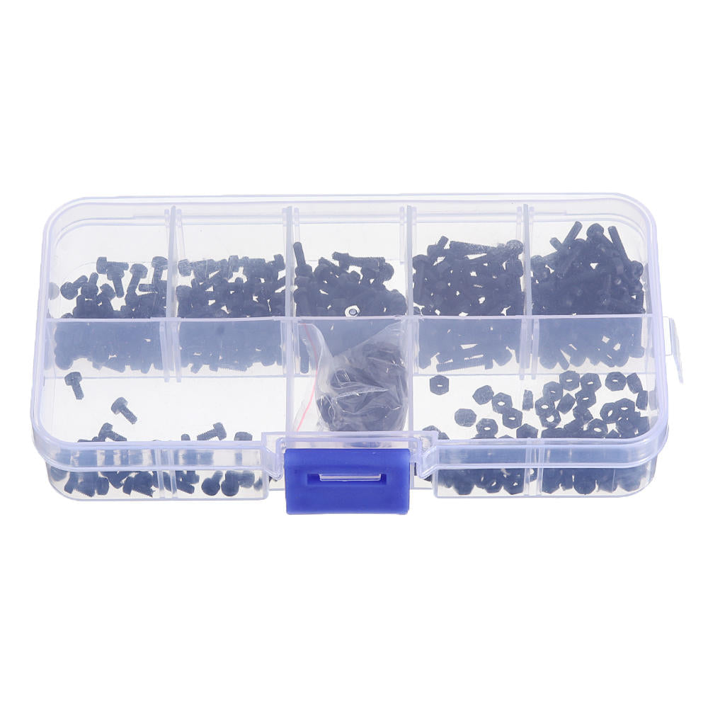 500Pcs M2 Nylon Screw Bolt Black Round Cross Screw Hex Nut Spacer Nylon PCB Assortment