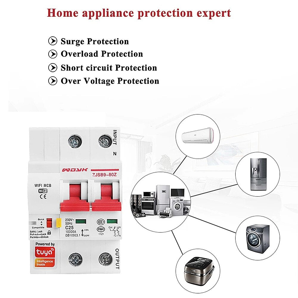 2P WiFi Smart Circuit Breaker Overload Short-circuit Protection Works with Alexa Google Home