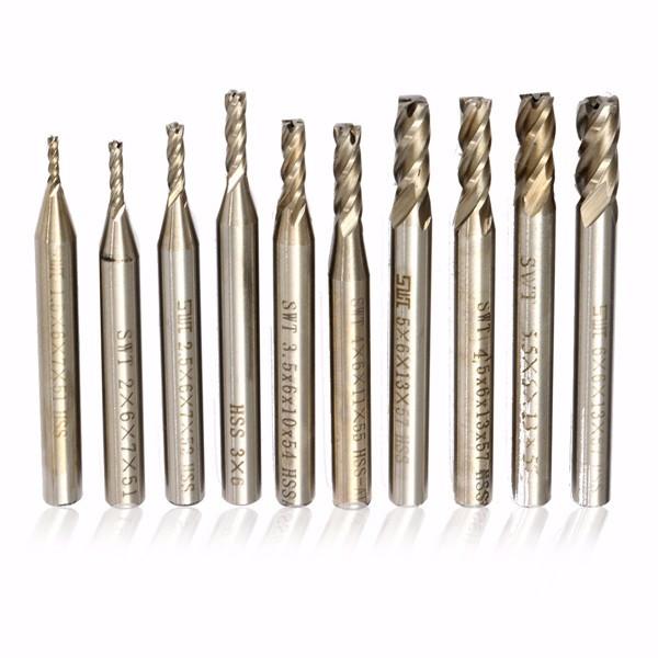 10pcs 1.5-6mm 4 Flute End Mill Cutter 6mm Shank Straight Drill Bit