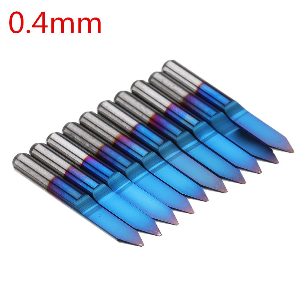 10pcs 0.1/0.2/0.3/0.4/0.5mm 45 Degree Flat Bottom PCB Engraving Bit Blue NANO Coated Carbide CNC Router Tool