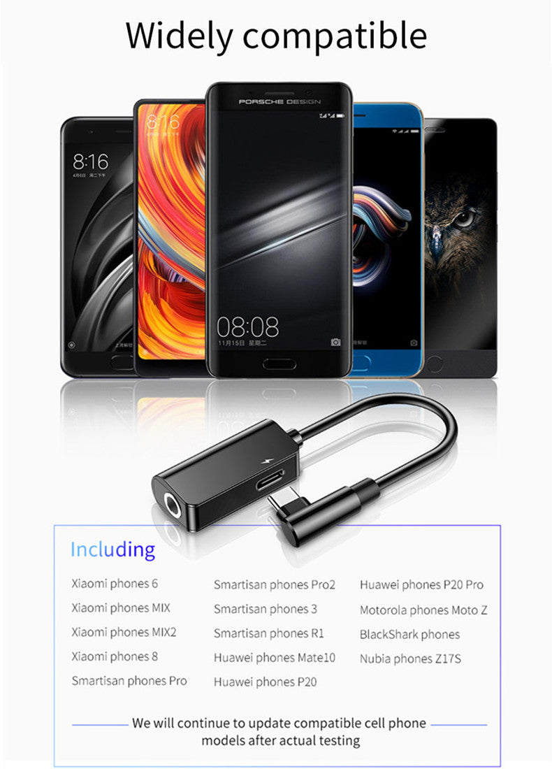 Type-c to Type-c Charging + 3.5mm Audio Music Adapter Converter for Huawei