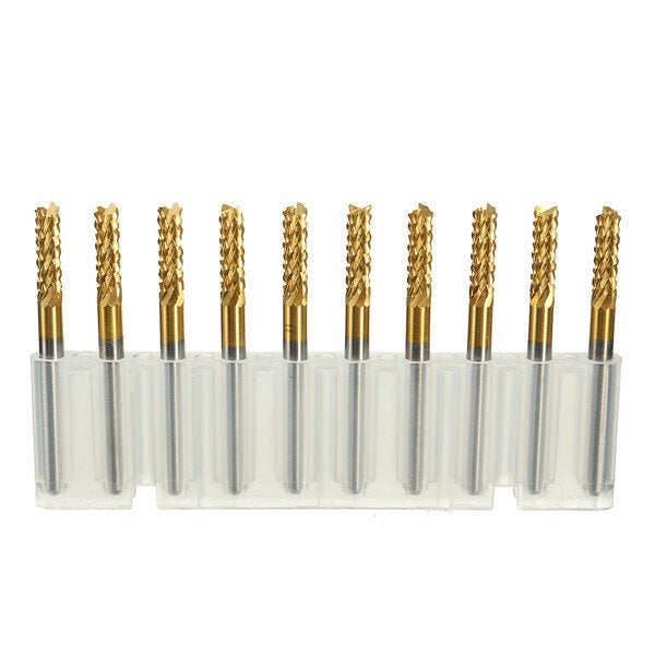 10pcs 3.175mm Titanium Coated Carbide End Mill Engraving Bits For CNC Rotary Burrs