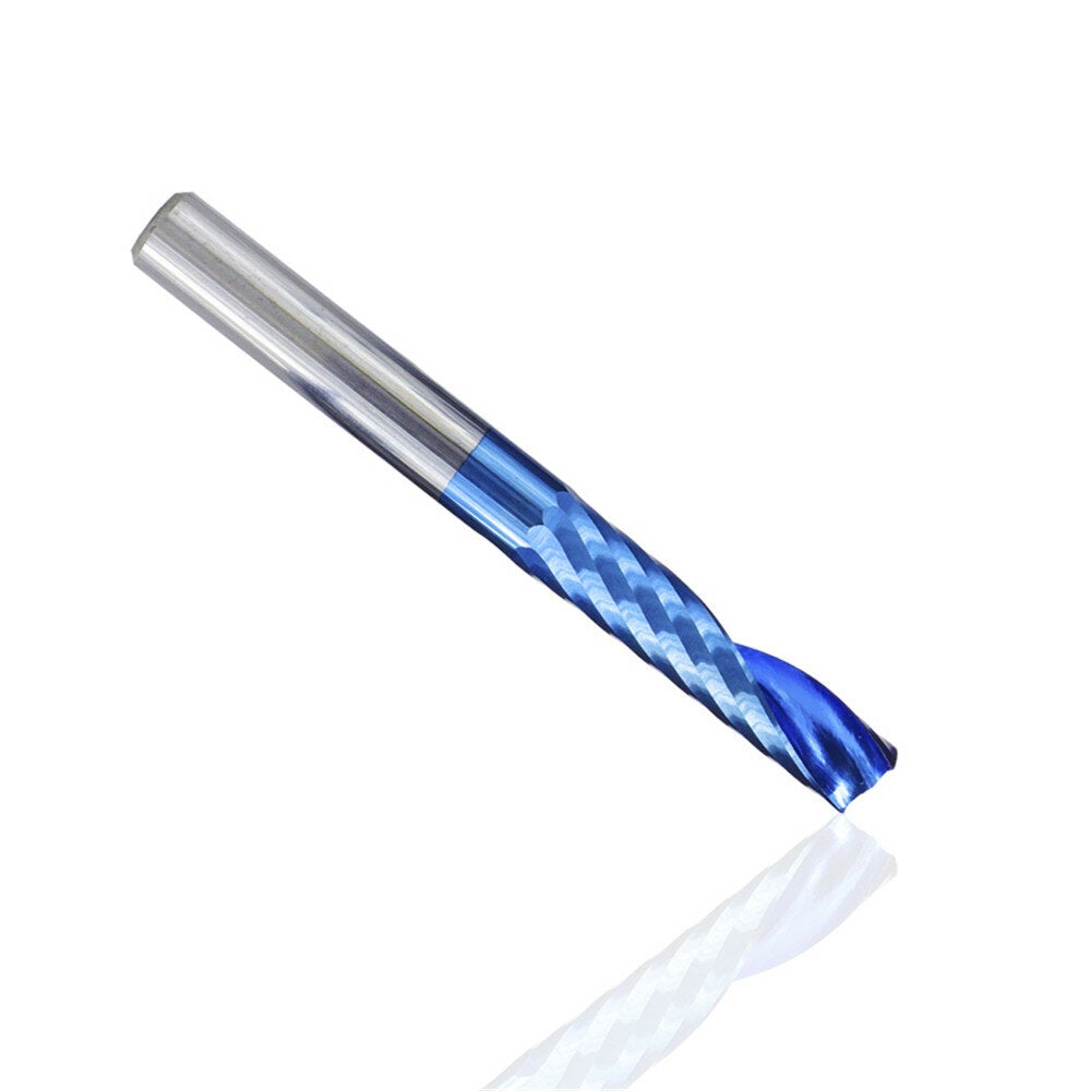6mm Shank 1 Flute Spiral Carbide Blue Nano Coating CNC Router Bit Single Flute End Mill Milling Cutter