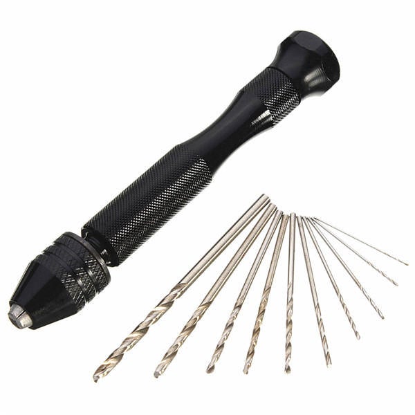 Mini Aluminum Hand Drill with Carving Bench Clamp and 10 Twist Drills