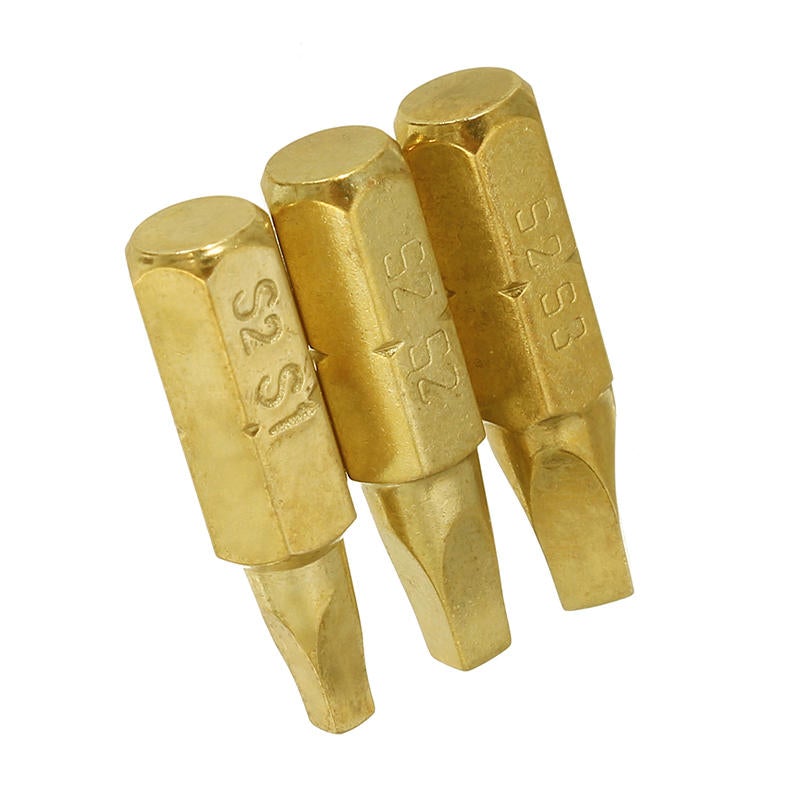 3pcs 25mm S1-S3 Square Shaped Screwdriver Bits 1/4 Inch Hex Shank Electroplating Bronze