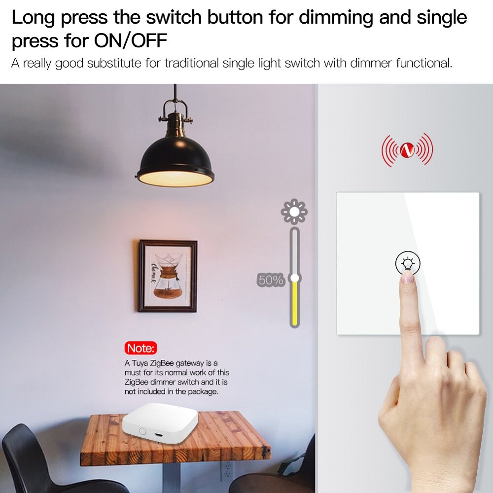 Dimming Switch Thyristor Stepless Dimming EU Smart Switch Works with Alexa Google Home 250V 1/2/3 Gang