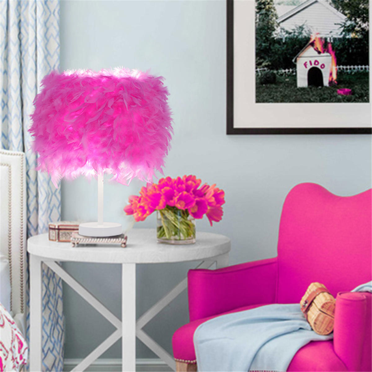 Colorful Feather Shade Table Lamp Bedside Desk Lamp Night Light Home Decor Gifts