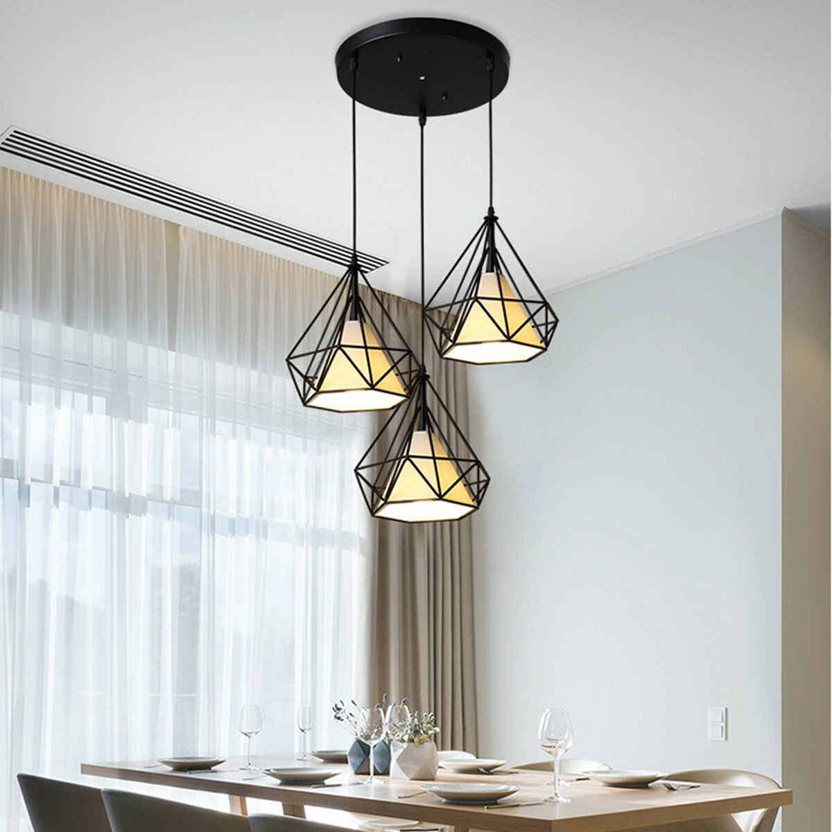 Black Pendant Lighting 3-Light Industrial Modern Hanging Lighting Fixtures for Dining Room Bedroom Kitchen Living Room Hallway (Industrial)