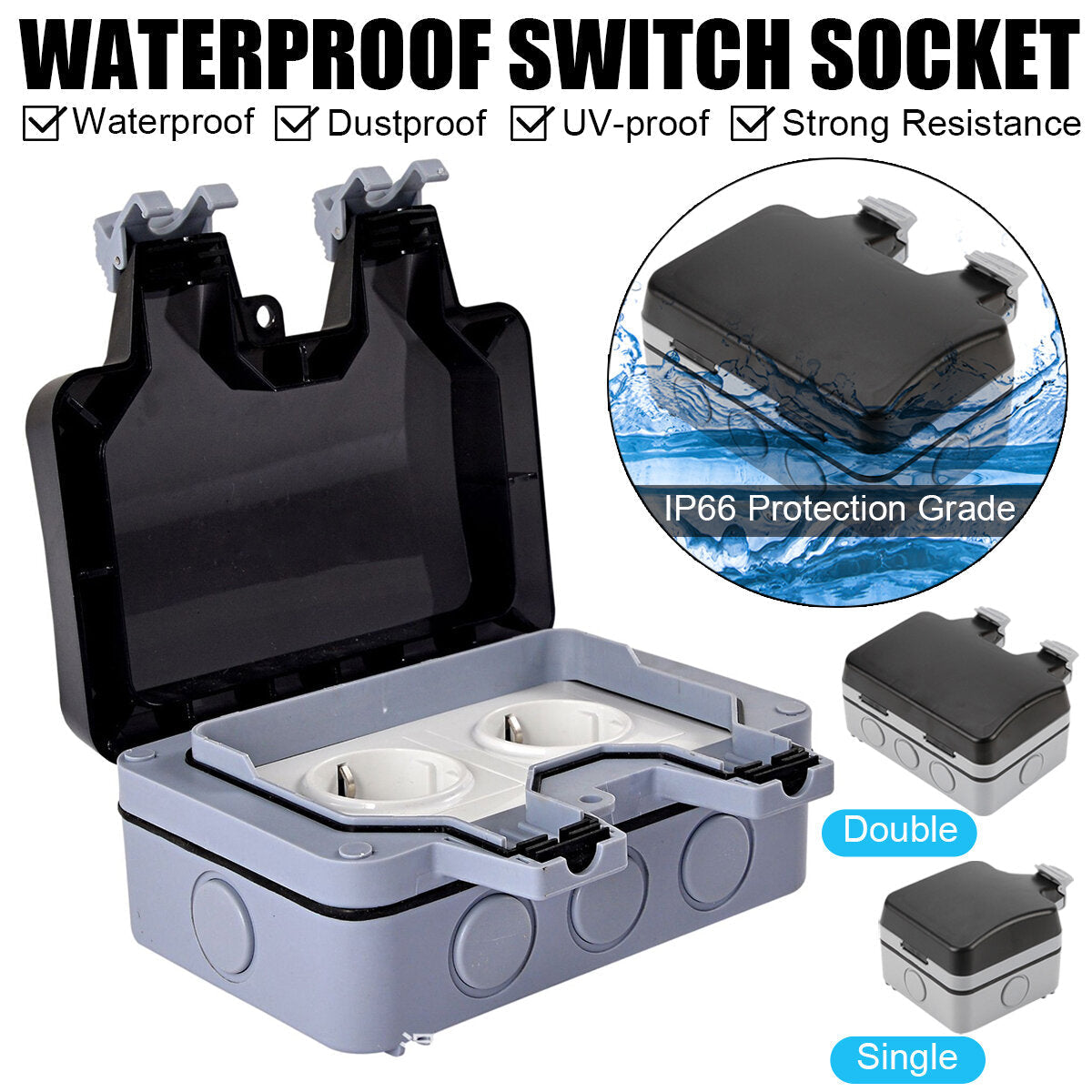 Outdoor Wall Single Double Socket Waterproof Box Dustproof Plug Socket Box 250V