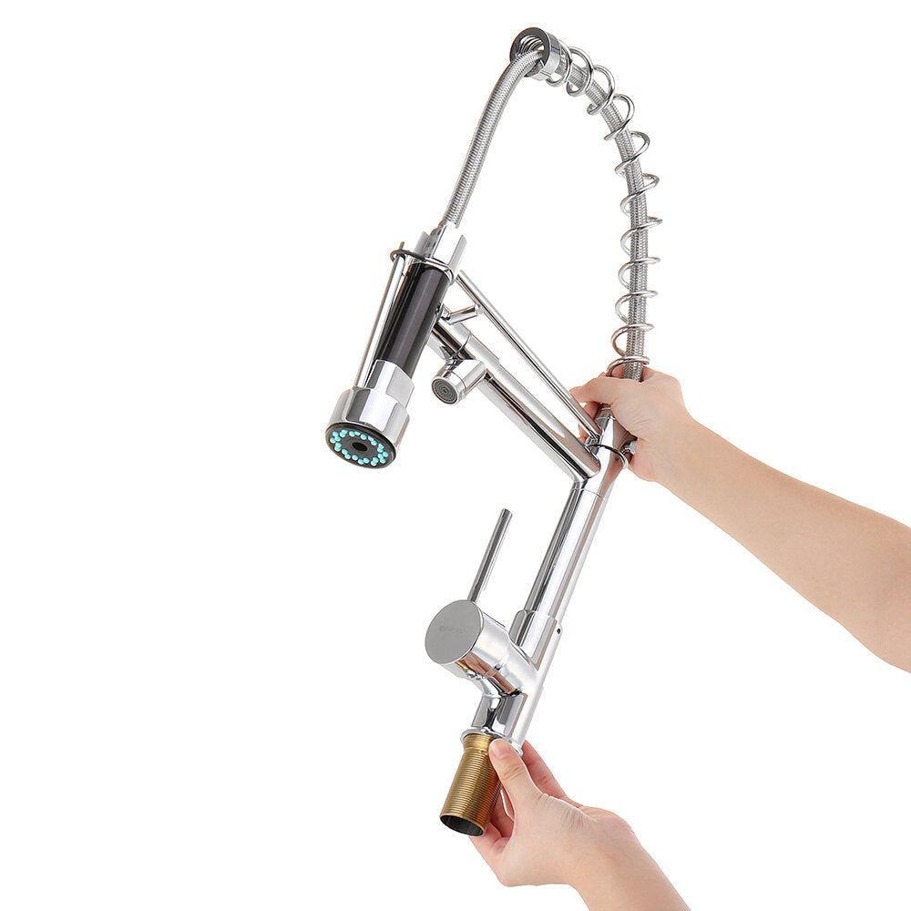 Pull Out Kitchen Tap Chrome Finished Spring Faucet Swivel Spout Vessel Sink Hot Cold Water Mixer Silver