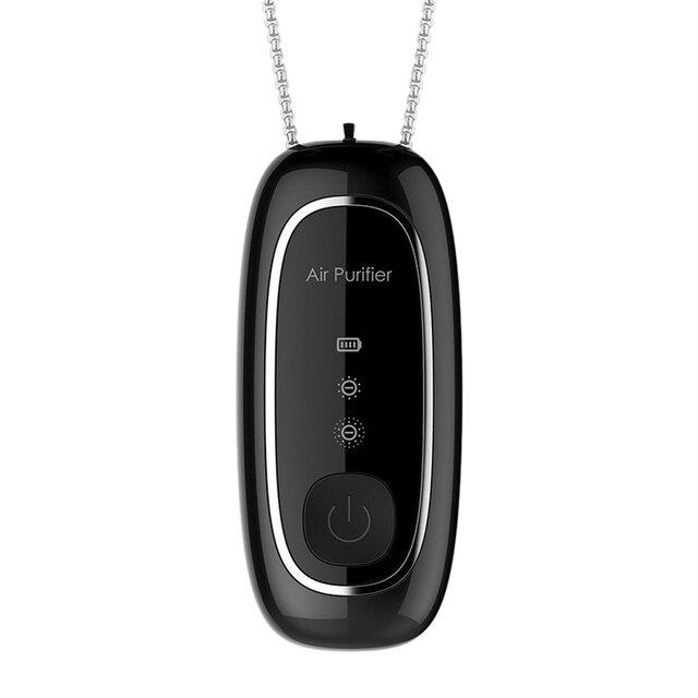 USB Portable Wearable Air Purifier Necklace Mini Freshener Ionizer Negative Ion Generator Black air purifier - No Radiation for Adults Kids