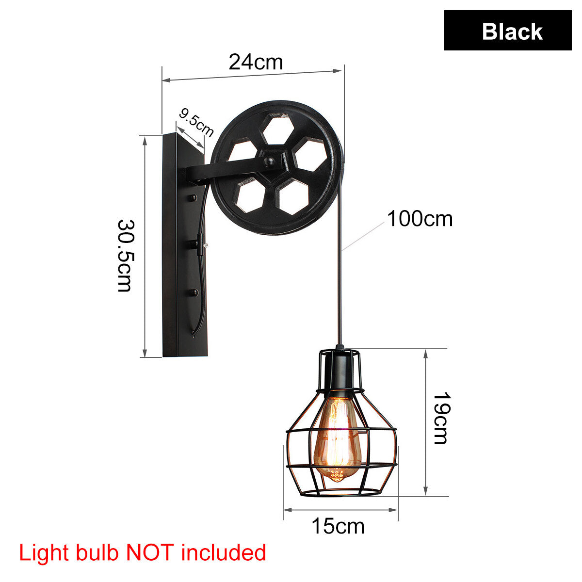 Adjustable Iron Wall Lamp Lifting Pulley Sconce Light Indoor 4 Color Without Light Bulb