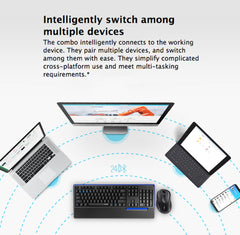 Business Keyboard Mouse Combo Multi-Mode Wireless 110-Key Hand Rest Keyboard Mute Buttons 600-1600DPI Optical Mouse Set for Office Computer PC