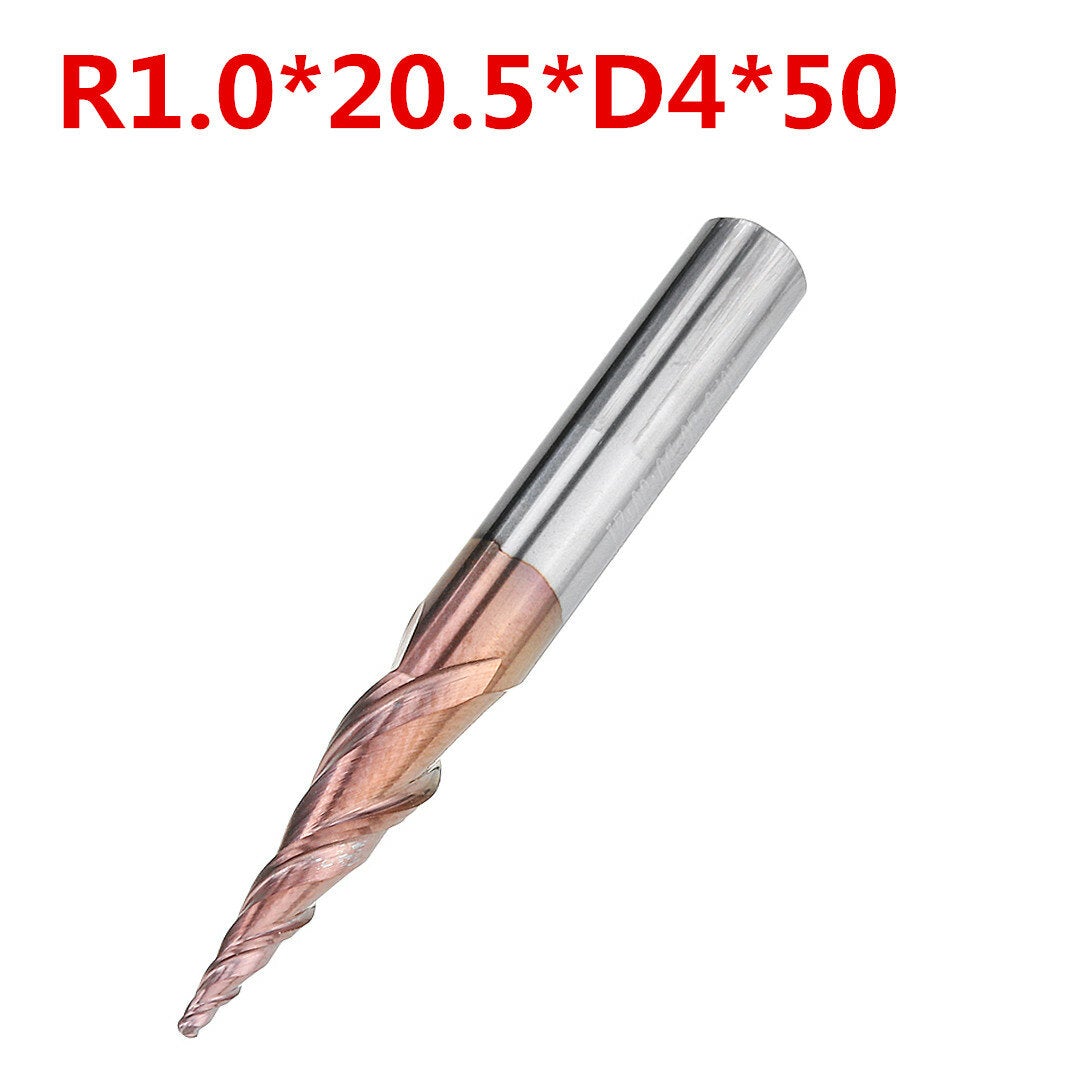 2 Flutes R0.25/ R0.5/ R0.75/ R1.0 *20.5*D4*50 Ball Nose End Mill HRC50 Taper Milling Cutter