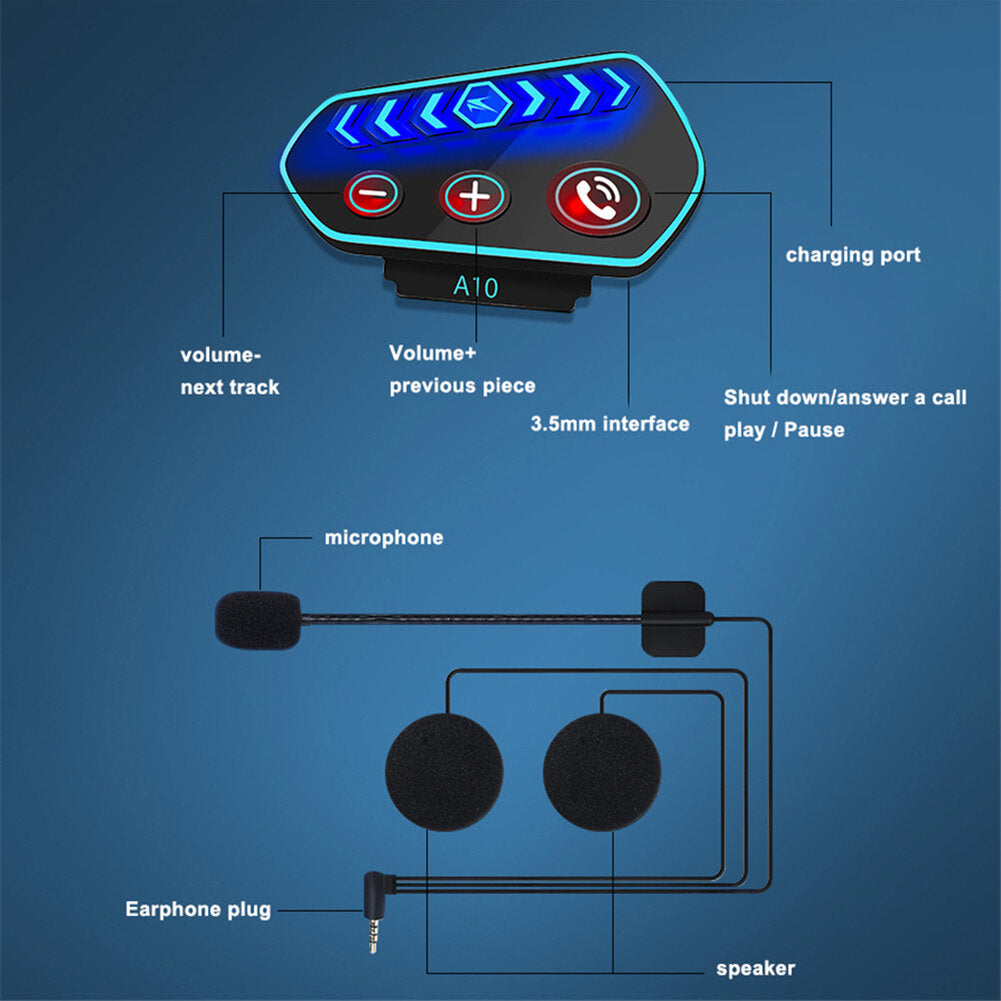 Bluetooth 5.0 Headset Single Helmet Moto Earphone With Micro Waterproof LED Motorcycle Cycling Wireless Headphone for Calling Music