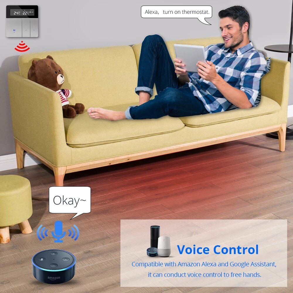 WiFi Thermostat for Electric Heater Water Radiant Floor Heating Alexa Google Home Enable Temperature Controlled
