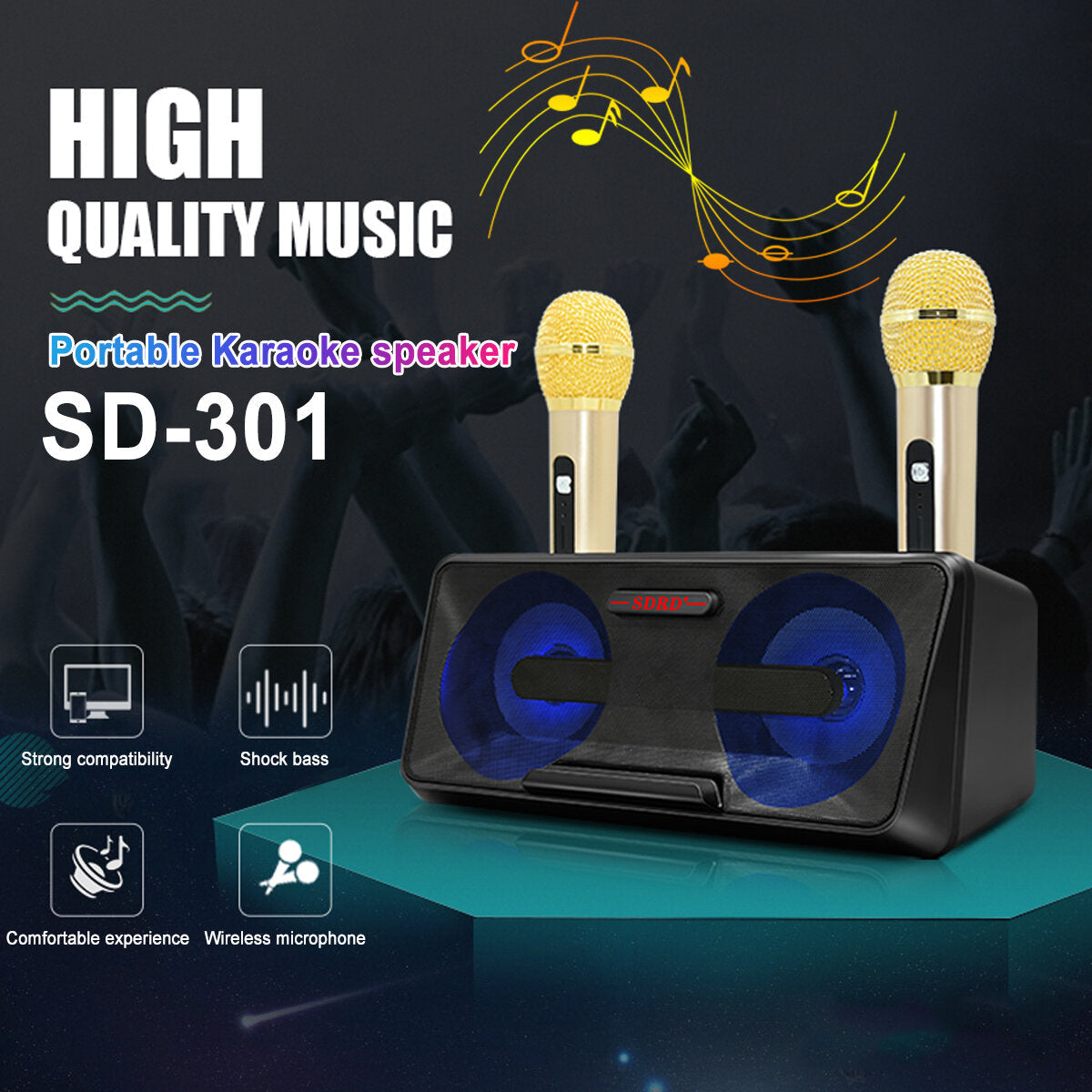 Bluetooth Speaker with Two Wireless Microphone Mobile Wireless Karaoke Speaker Wireless Stereo Party Super Speaker Box