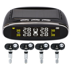 Solar Power TPMS Temperature Alert LCD Display Car Tire Pressure Alarm Monitor System With 4 Internal/External Sensor