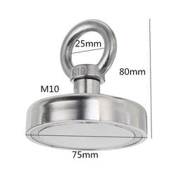 75x80mm 165kg Neodymium Recovery Magnet Metal Detector Eyebolt Circular Ring