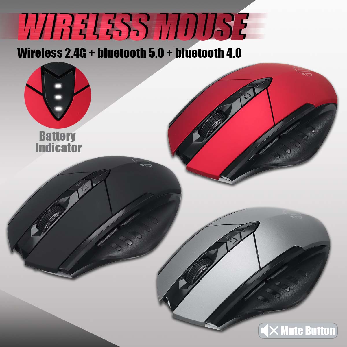 USB Rechargeable Wireless Gaming Mouse 2.4GHz Receiver Bluetooth 5.0 Triple 1600DPI Optical Mouse for PC Laptop Computer