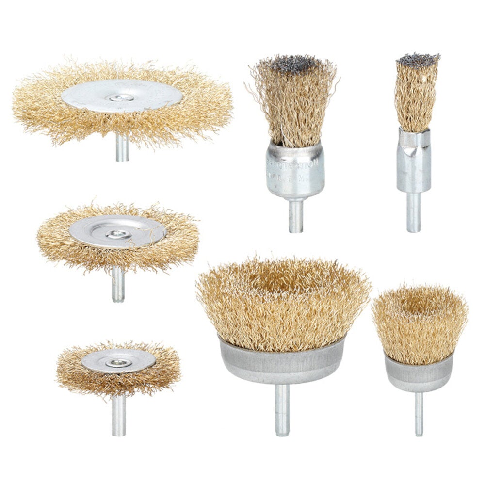6/7/9Pcs 6mm Shank Electric Grinder Wire Wheel Brush Drill Bit Brass Coated Wire Brush Set For Removal Rust Corrosion Metal Polishing Wheel