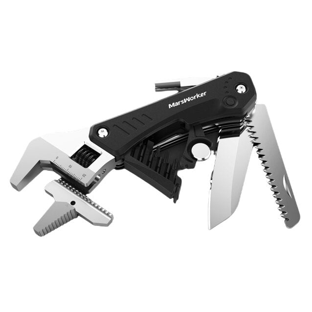 6 In 1 EDC Multi-tool Adjustable Wrench Pipe Spanner Screwdriver Saw Gadget With LED Lighting