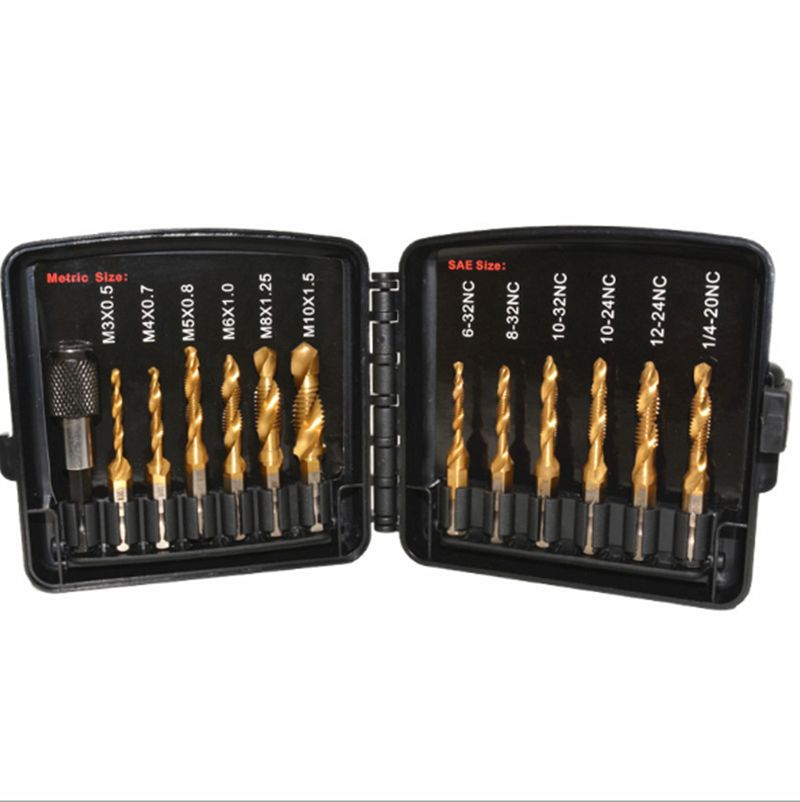 13pcs M3-M10 Metric Screw Thread Tap Drill Bits Set Hex Shank Bit Compound Hand Tools with Joint Rod