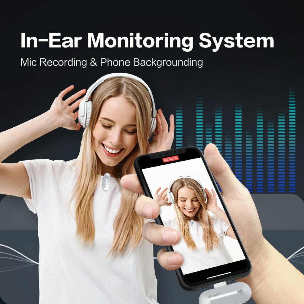 Wireless Lavalier Microphone System 2.4GHz Dual Channel Real Time Vocal Studio Condenser Type-C Interface Mic with Charging Case