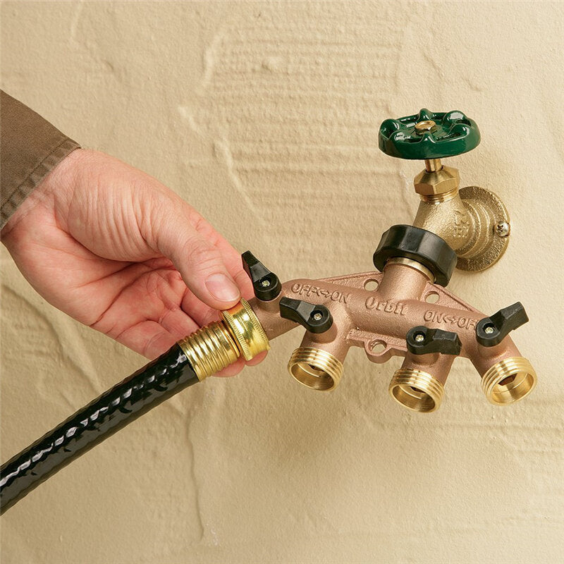 American Standard 3/4 Inch 4 Way Brass Hose Faucet Manifold Water Segregator Garden Tap Connector Splitter Switcher Control Shut Off Valve