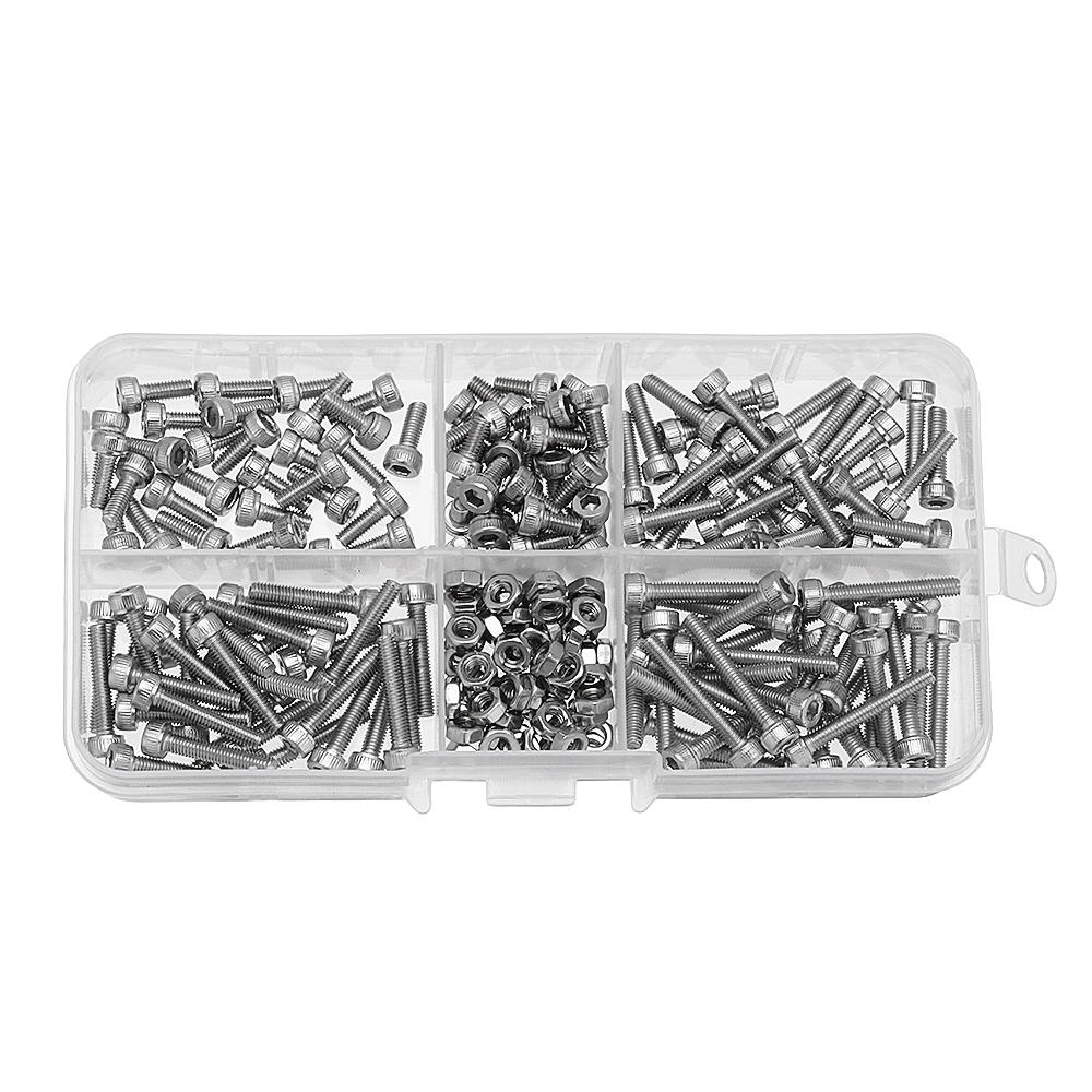 M3SS6 210Pcs M3 Hex Socket Cap Head Screws Nut Assortment Set Stainless Steel