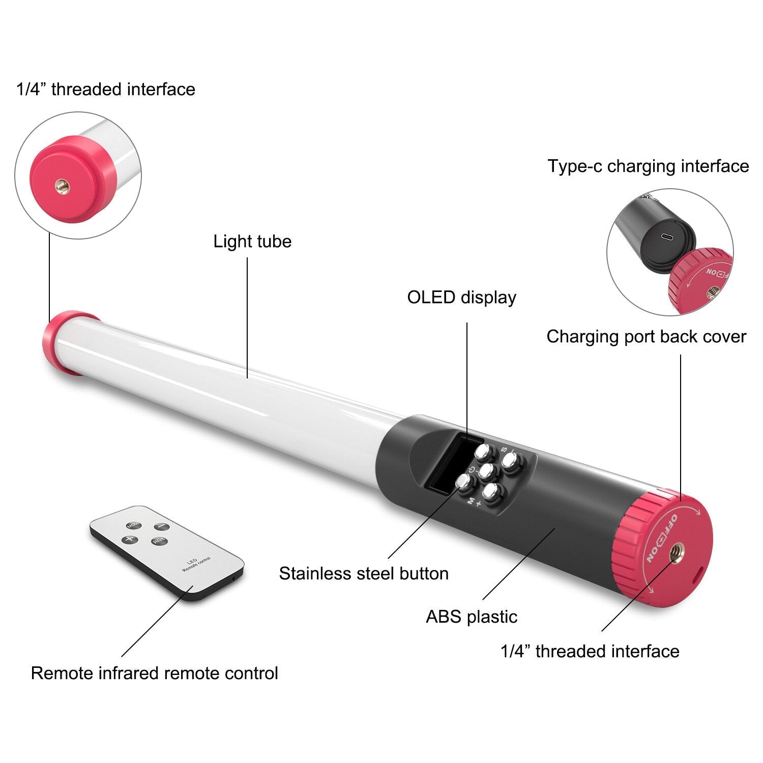 Handheld Light Stick 114 LED Waterproof IPX8 Video Lamp Tube 3000-6000K 2000 Lumens with Remote Control 1/4 Screw Mouth