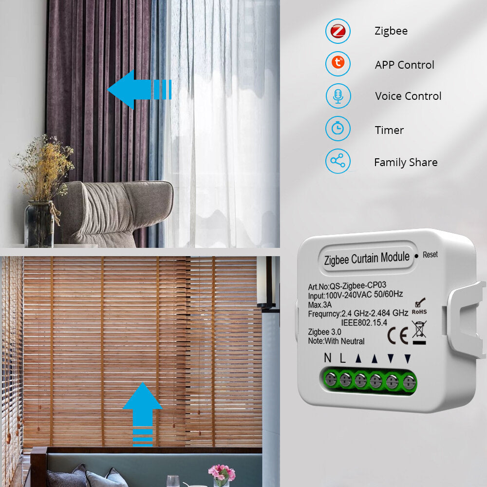 Smart Home Curtain Switch Module APP Remote Control Timer 240V Switch On-off Device Works with Alexa Google Home