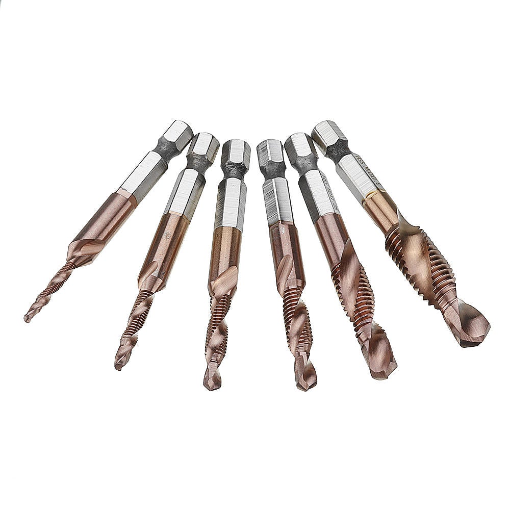 6pcs M3-M10 Combination Drill Tap Bit Set HSS 6542 AlTiN Coated Deburr Countersink Bits