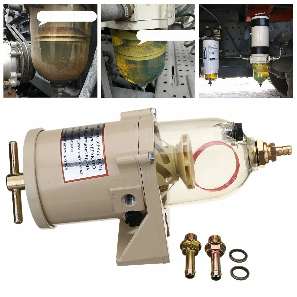 500FG 500FH Diesel Fuel Filter Oil/Water Separator Marine Boat Trucks 90GPH