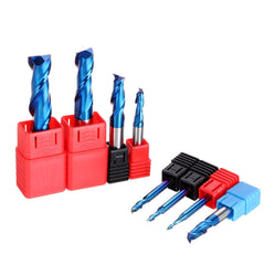 8PCS HRC55 Blue Nano Tungsten Carbide 2 Flute End Mill Set R1-R6 Milling Cutter CNC Router Bits