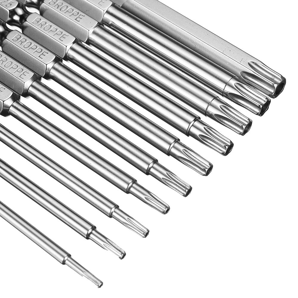 10Pcs S2 Alloy Steel T6-T40 75mm Magnetic Torx Screwdriver Bits 1/4 Inch Hex Shank